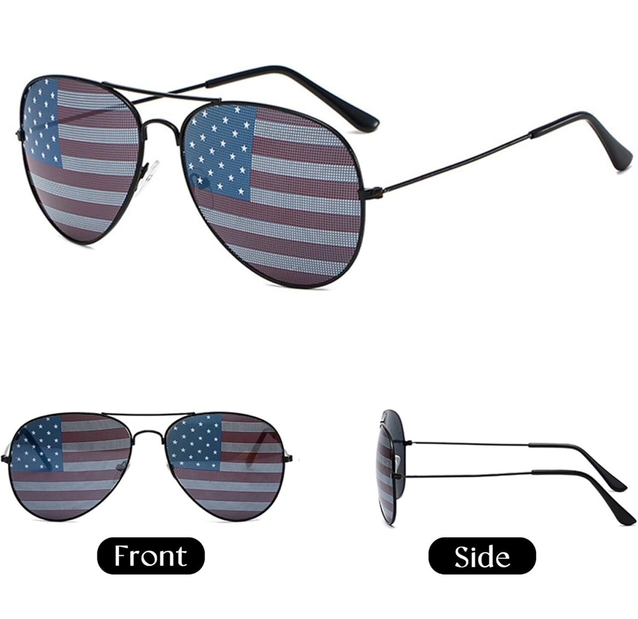 USA Glasses American Flag Aviator Sunglasses Black United States Patriotic