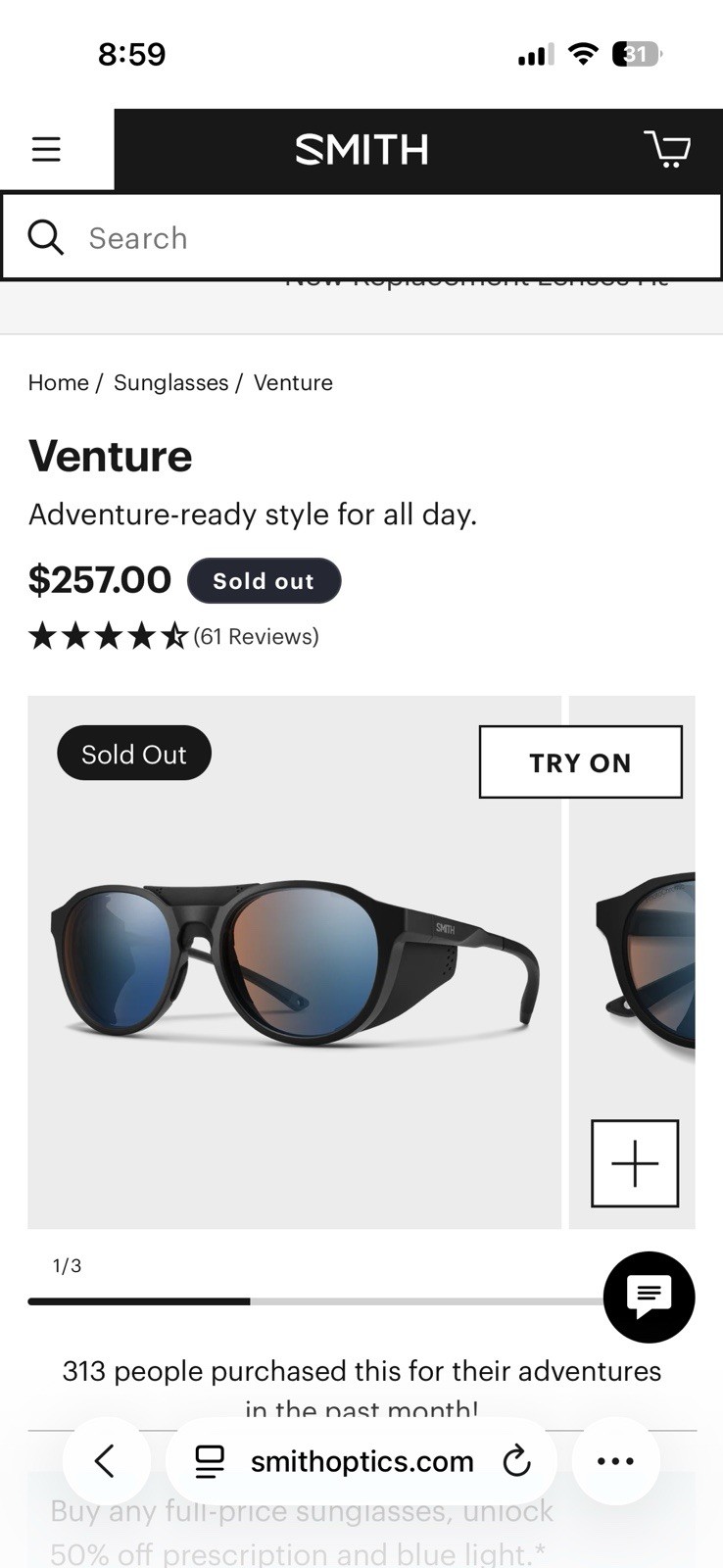 Smith Venture Wrap Sunglasses Black Plastic Frame Blue Mirrored Lenses