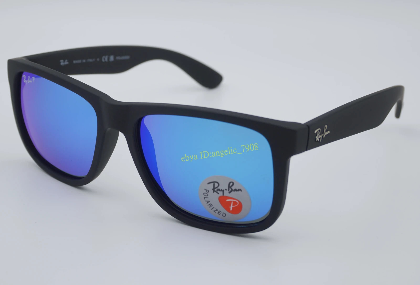Ray-Ban Justin RB4165 Sunglasses Polarized Blue Lens Matte Black Frame Men 54mm