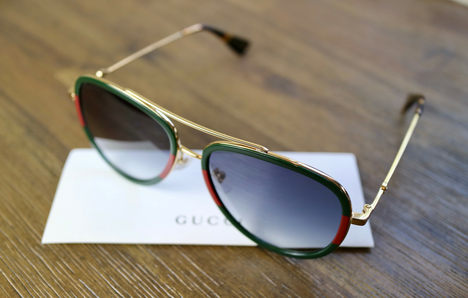 Gucci GG0062S 003 Aviator Sunglasses in Green/Red Stripe/Gold and Gray Lens