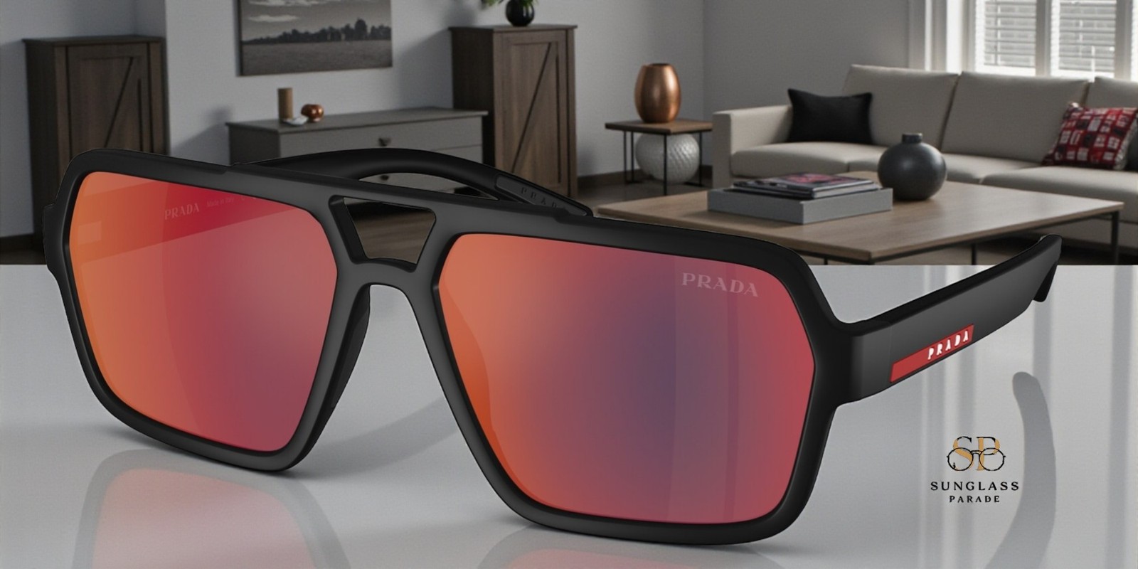 PRADA PS A06S DG008F Black Rubber Grey Mirror Red 59mm Men Sunglasses