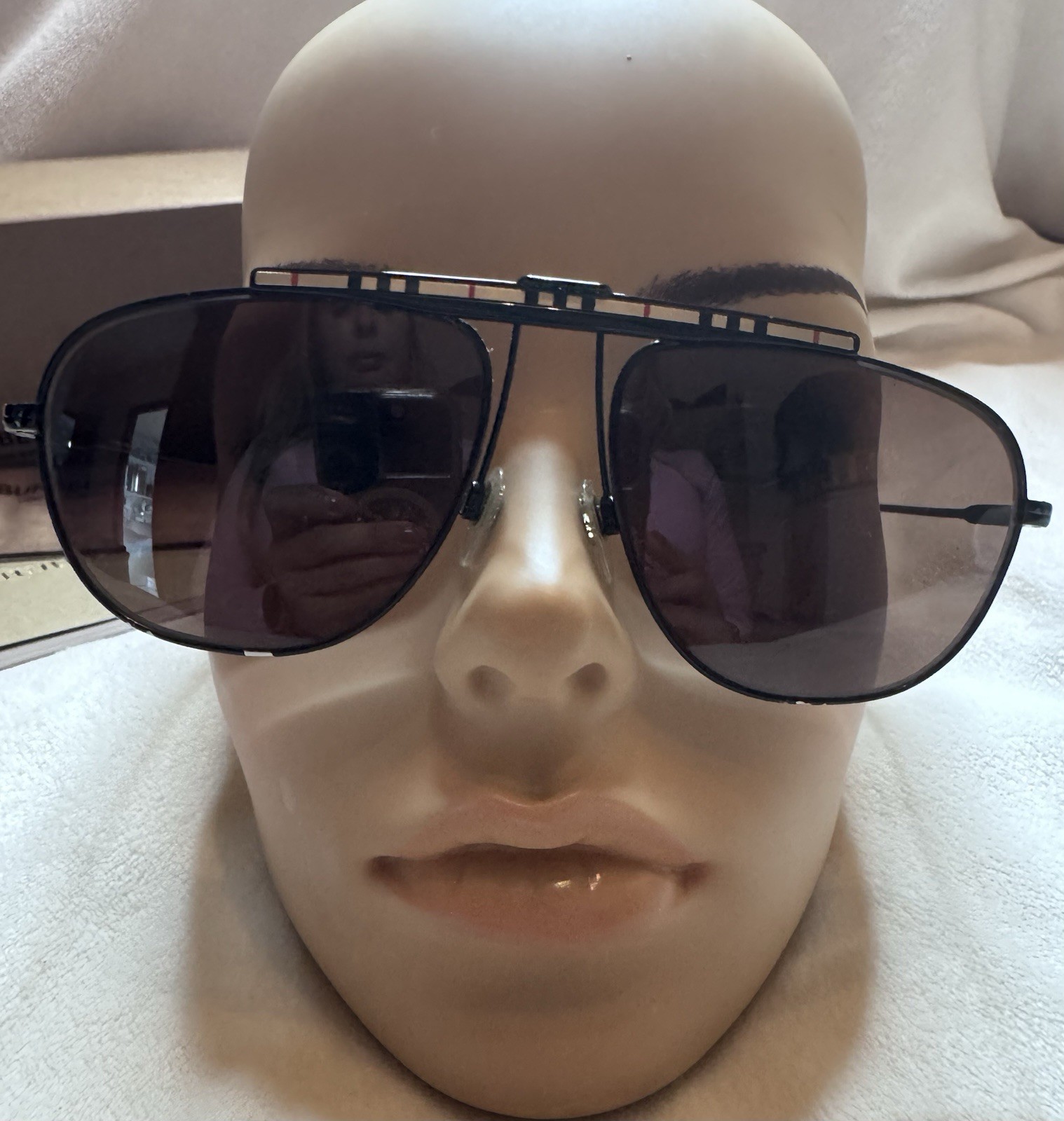 AUTHENTIC BURBERRY Sunglasses B 3121 Square Irregular Black Aviator Check BE3121