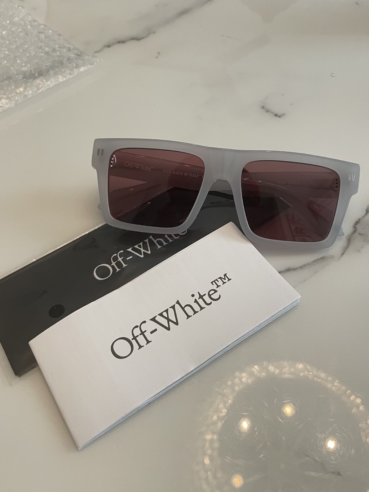 OFF WHITE OERI109 UNISEX SUNGLASSES Grey/Burgundy comes with branded box&pouch