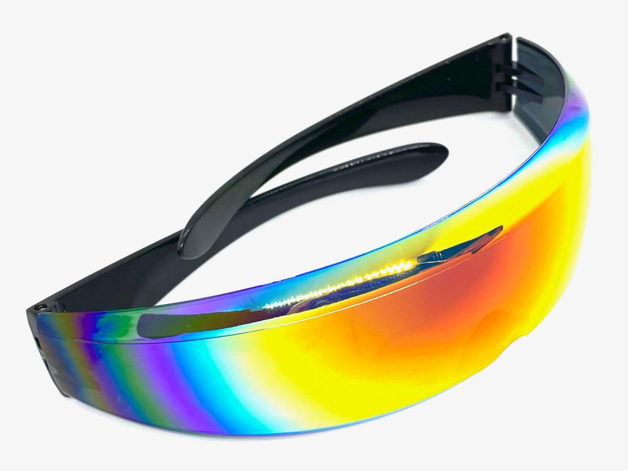 SPACE ROBOT PARTY RAVER COSTUME CYCLOPS FUTURISTIC SHIELD SUN GLASSES Gold Lens