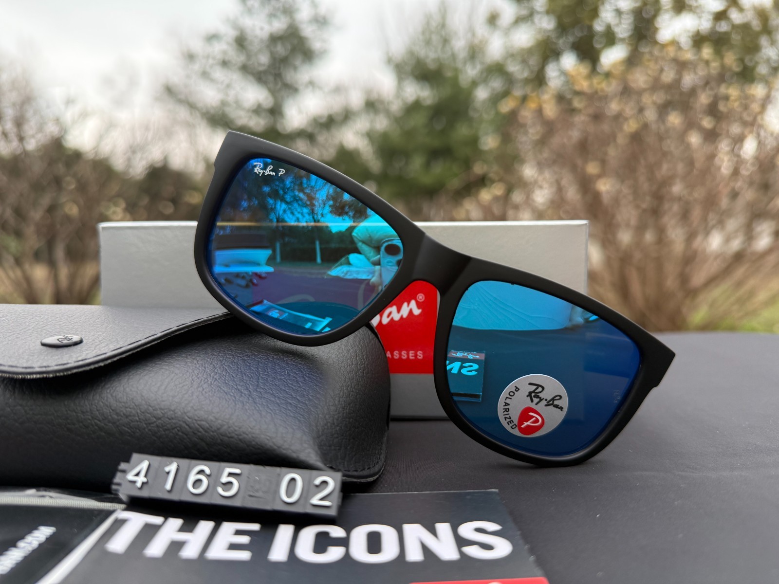 Ray-Ban RB4165 Sunglasses Matte Black Frame Polarized Blue Lens