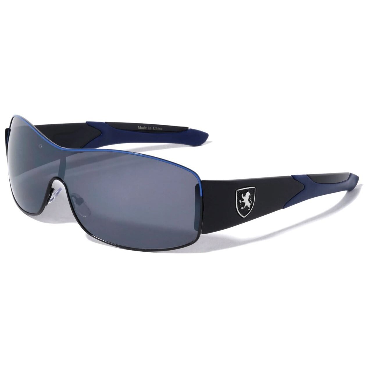 Sunglasses Men Sports UV400 Protection Single Lens Metal Khan Blue Dark Lens New