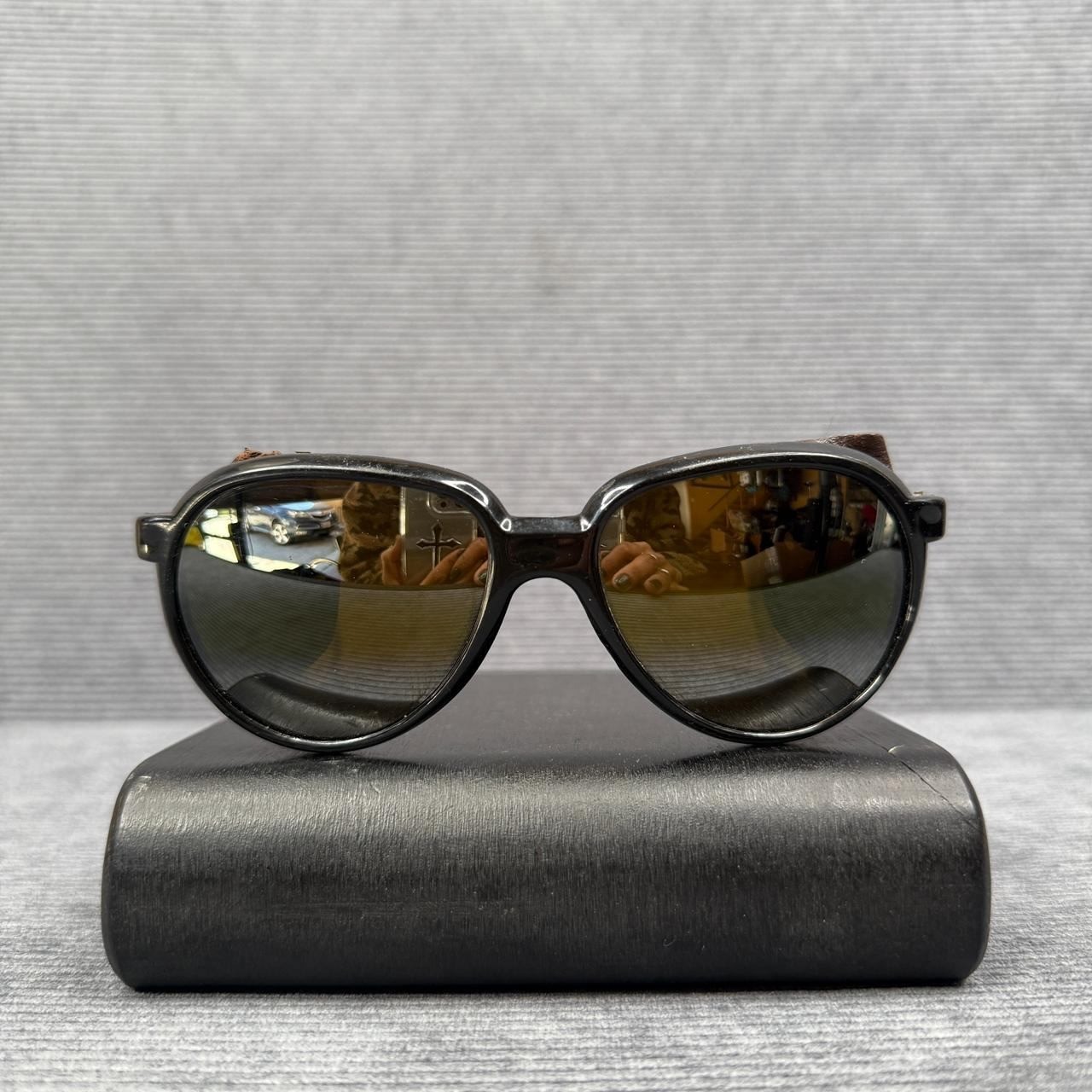 Vintage Vuarnet France Glacier Sunglasses Black Nylon Leather Side Shields 003