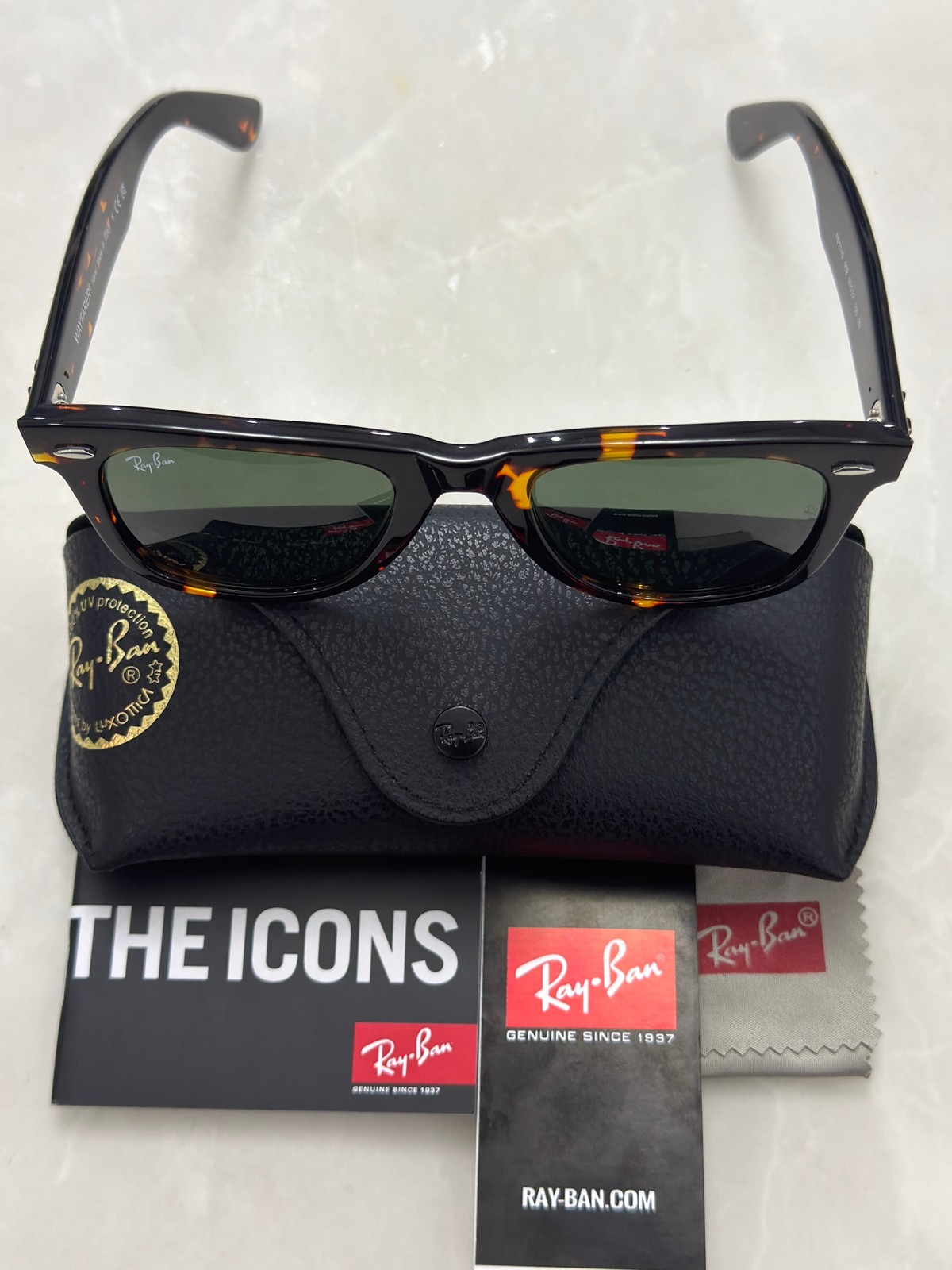 Ray-Ban Sunglasses RB2140 902 Original Wayfarer Tortoise Frame Green Lenses 50mm