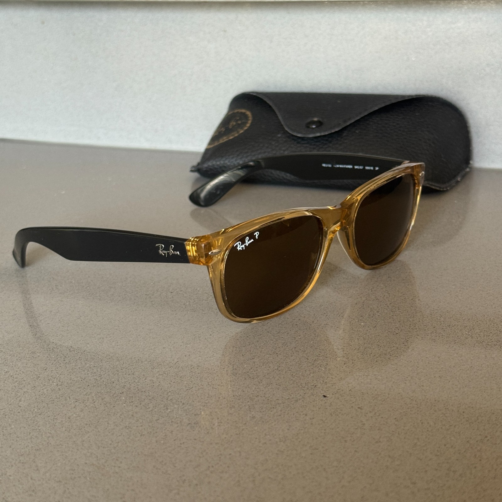 Ray-Ban RB2132 Wayfarer Polarized Honey Sunglasses 55-18 145 945/57