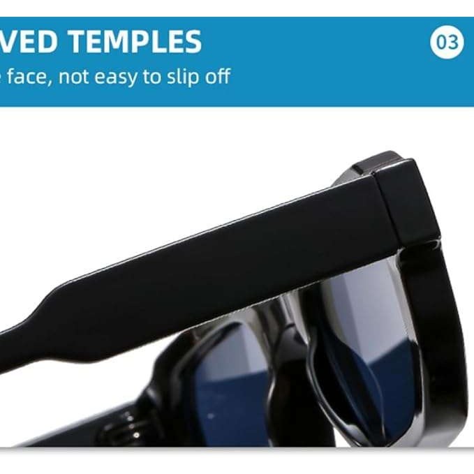 Mens Square Black Frame Sunglasses Blue Tint Lens Thick Geometric Modern Shades