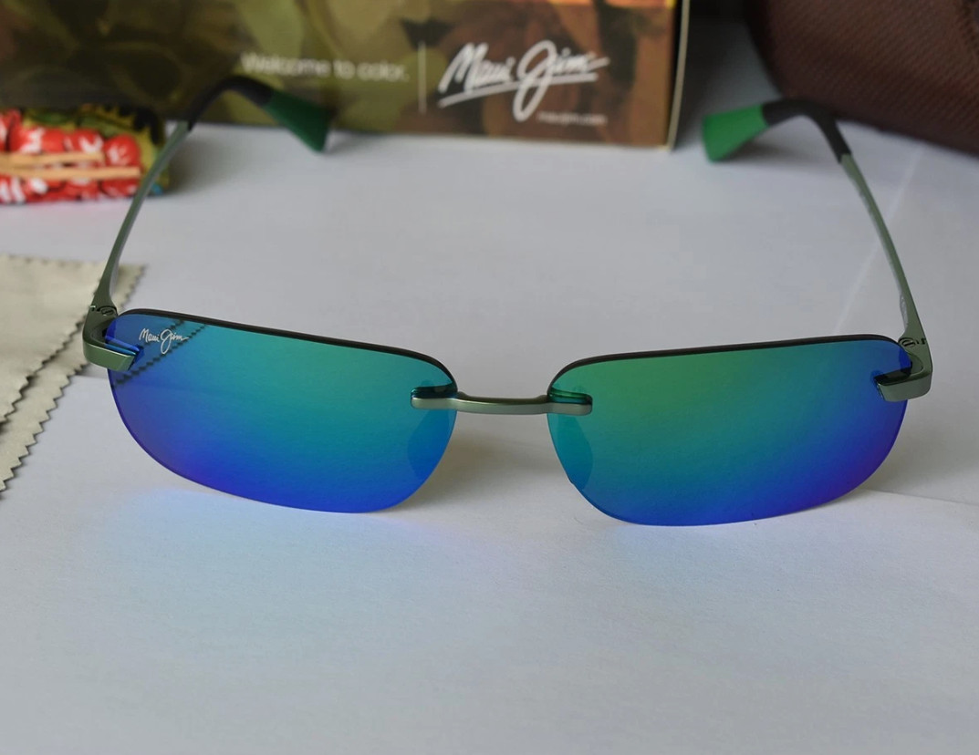 Maui Jim Sunglasses Lanakila GM624-15 Rimless Polarized Sunglasses Green Mirror