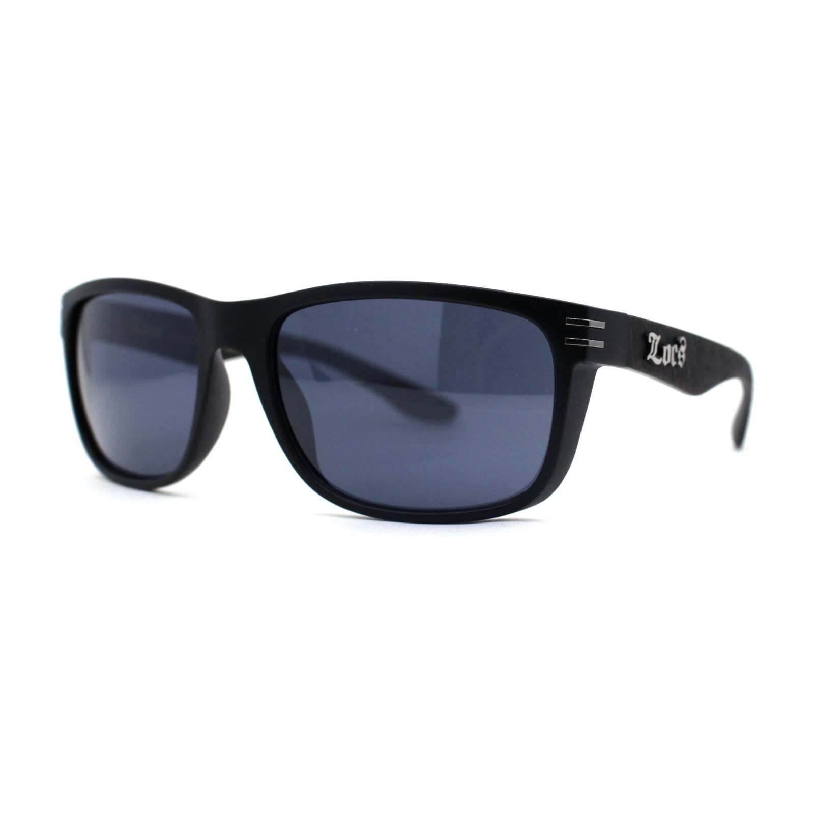 Locs Mens Woodgrain Arm Rectangular Sport Horn Rim Sunglasses