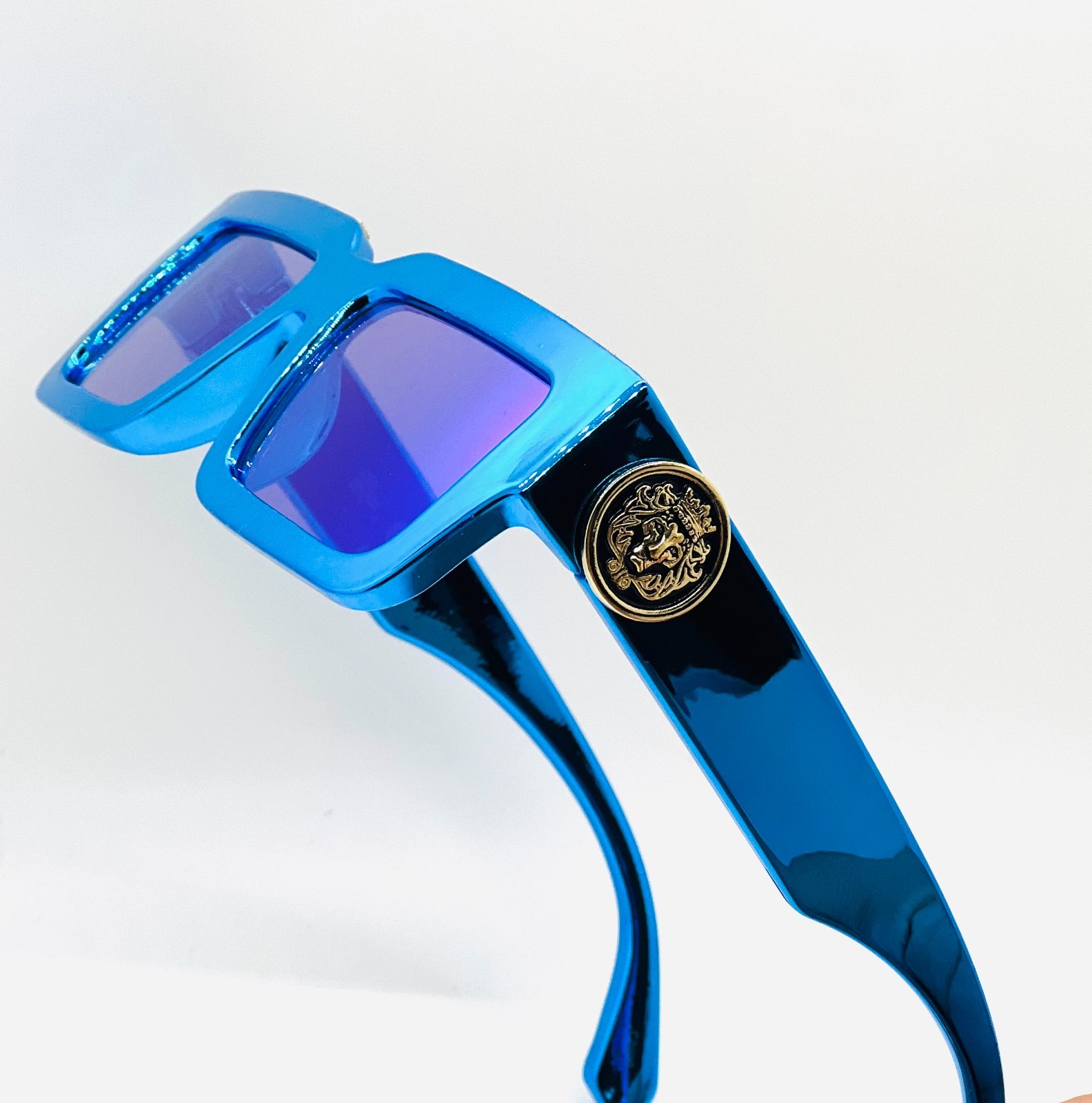 METALLIC OVERSIZED THICK BOLD SQUARE SUNGLASSES RETRO DESIGNER FASHION CLASSIC