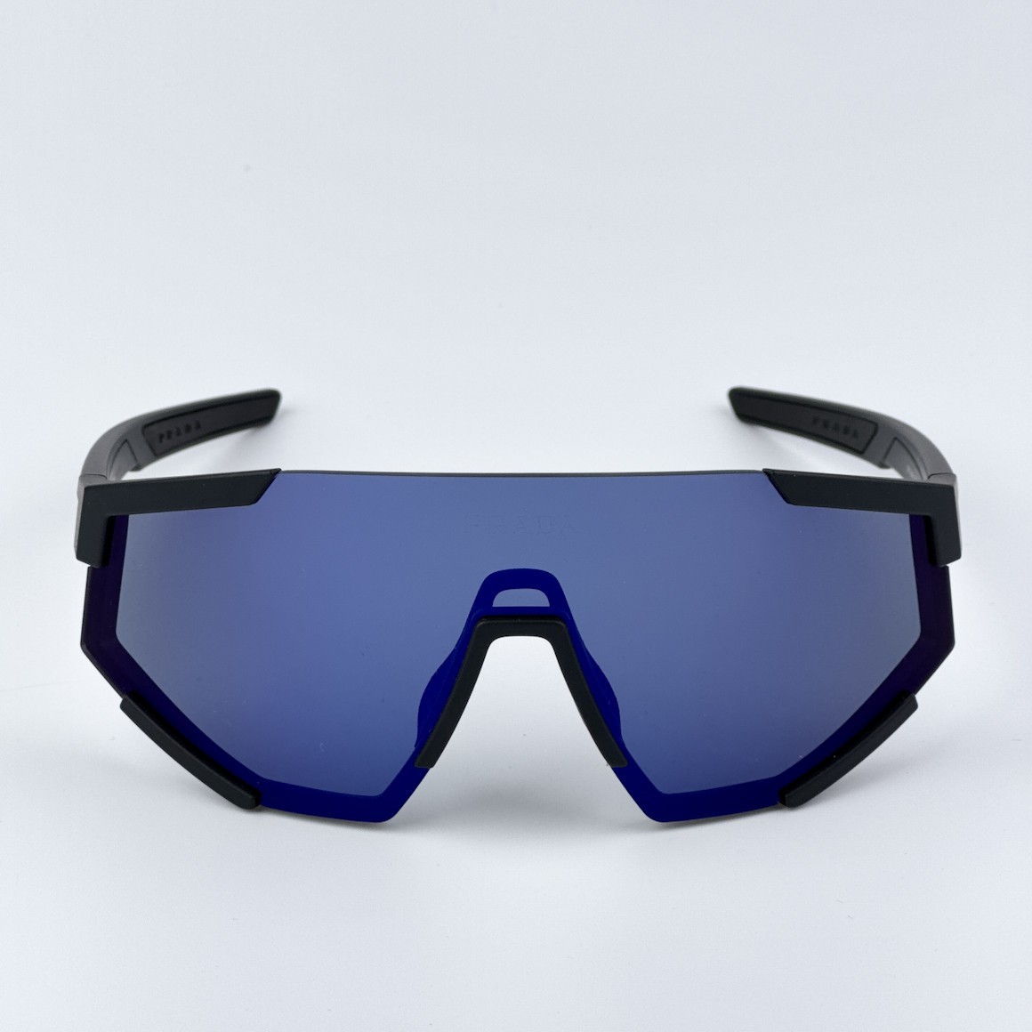 Prada Linea Rossa Men Sunglasses Black Blue Mirror Shield PS04WS DG070A NEW