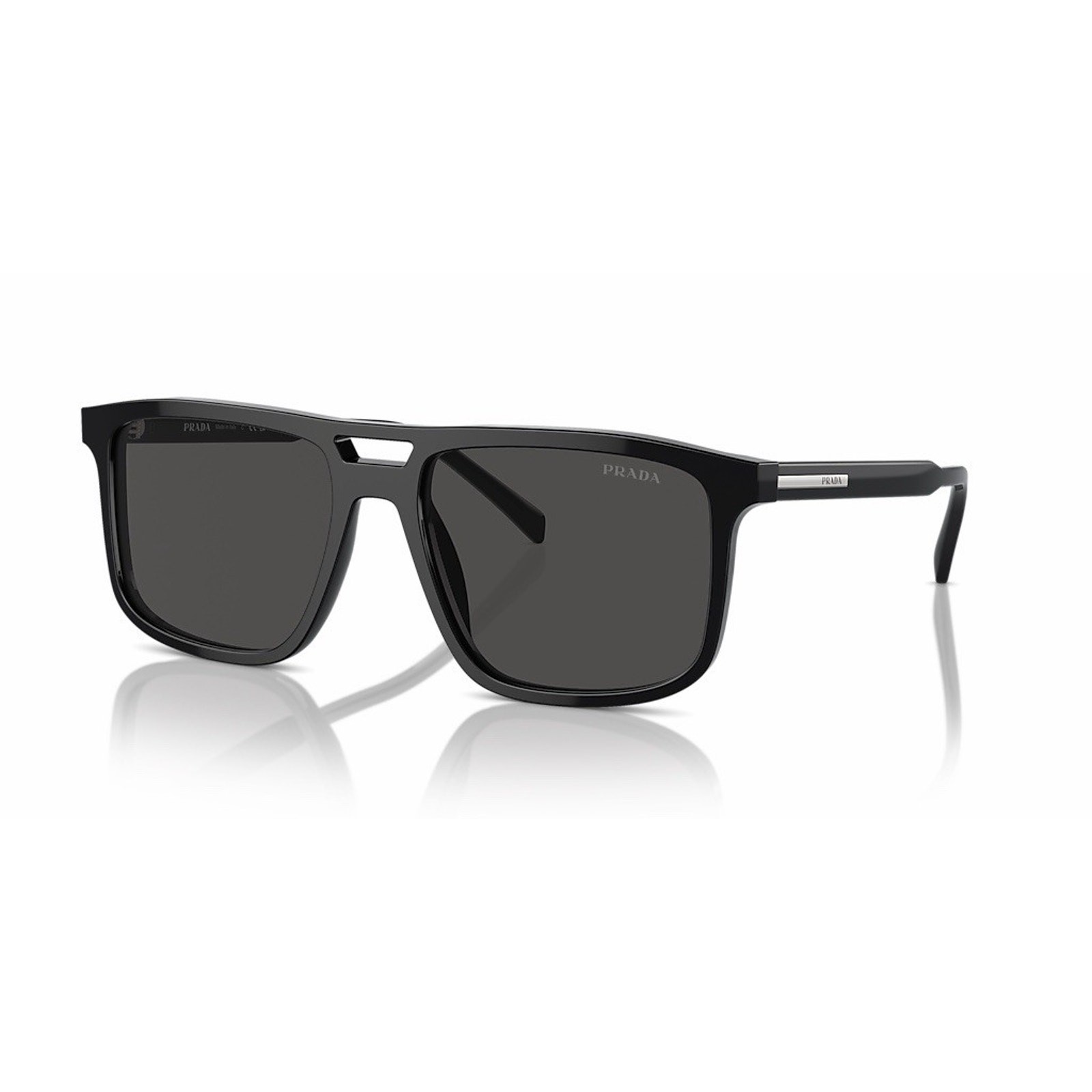PRADA PR A22S 16K08Z Black Silver Logo Dark Grey Lens Sunglasses AUTHENTIC