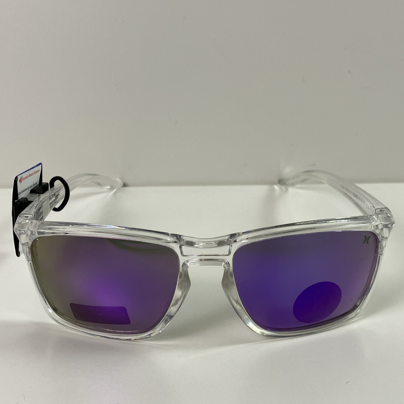 Hurley Men Polarized Sunglasses Clear Frame Purple Mirror Lens 58 mm Dune