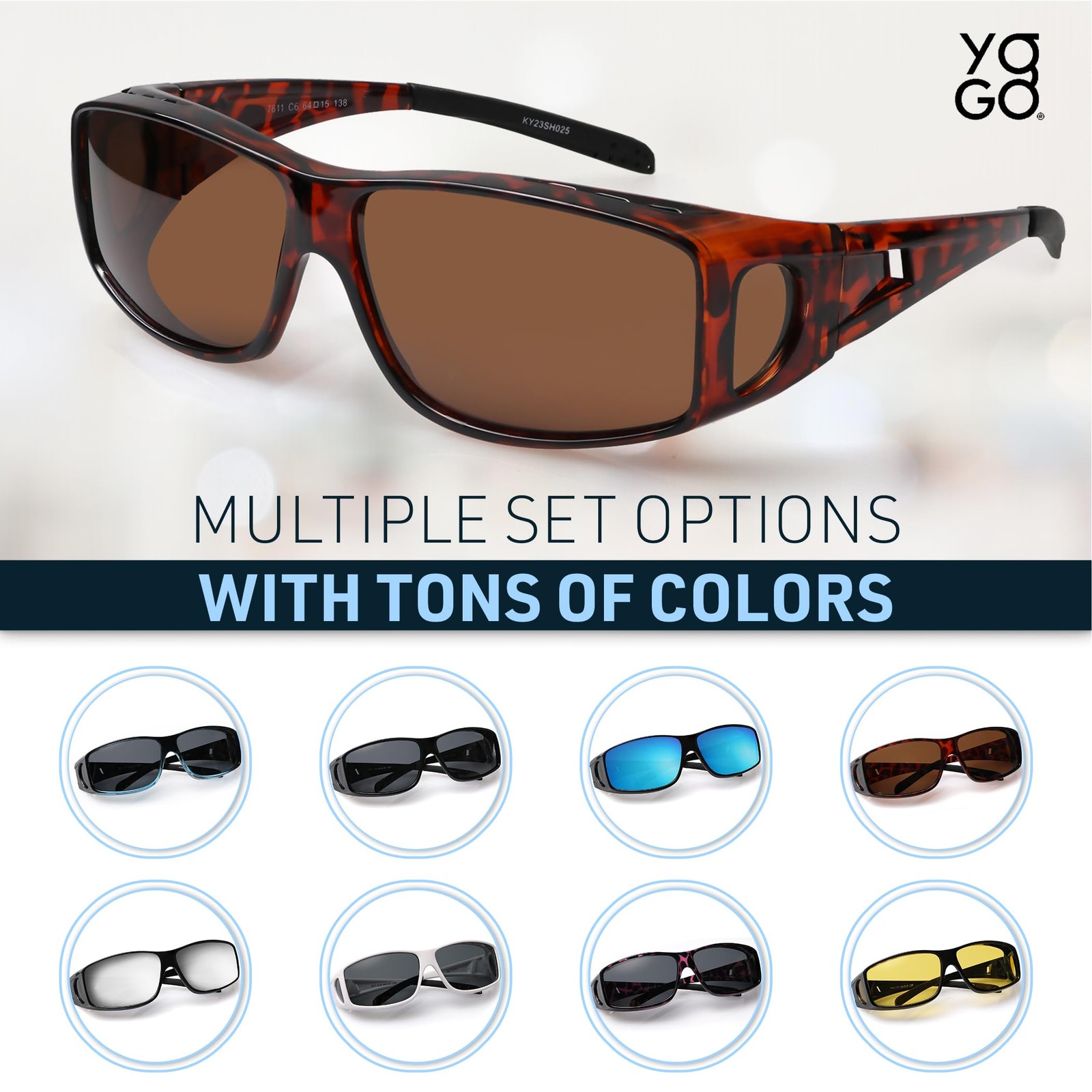 Yogo Vision Fit Over Wrap Sunglasses 61-18-120, Lepard Frame and Brown Lens