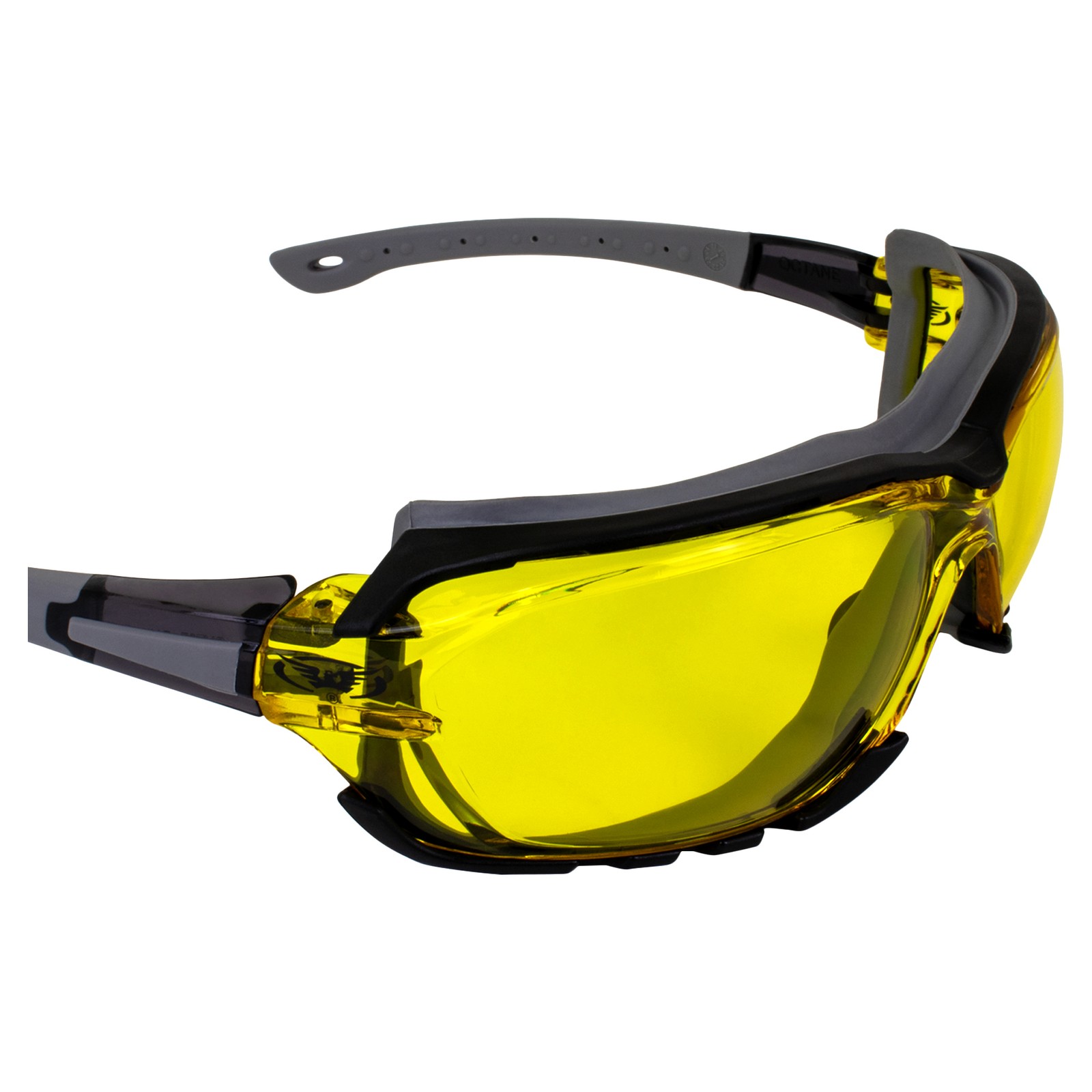 OCTANE PADDED SAFETY GLASSES ANTI FOG YELLOW LENS GRAY FRAME by GLOBAL VISION