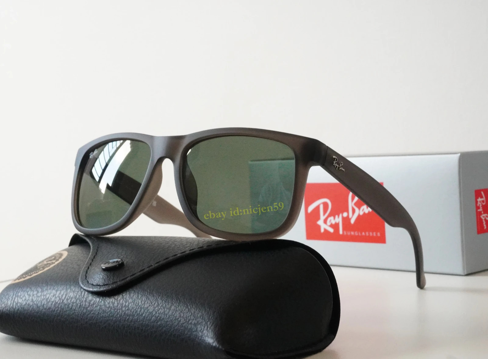 Ray-Ban Justin RB4165 6873/82 Sunglasses Matte Opal Grey Green Lens Frame 54mm
