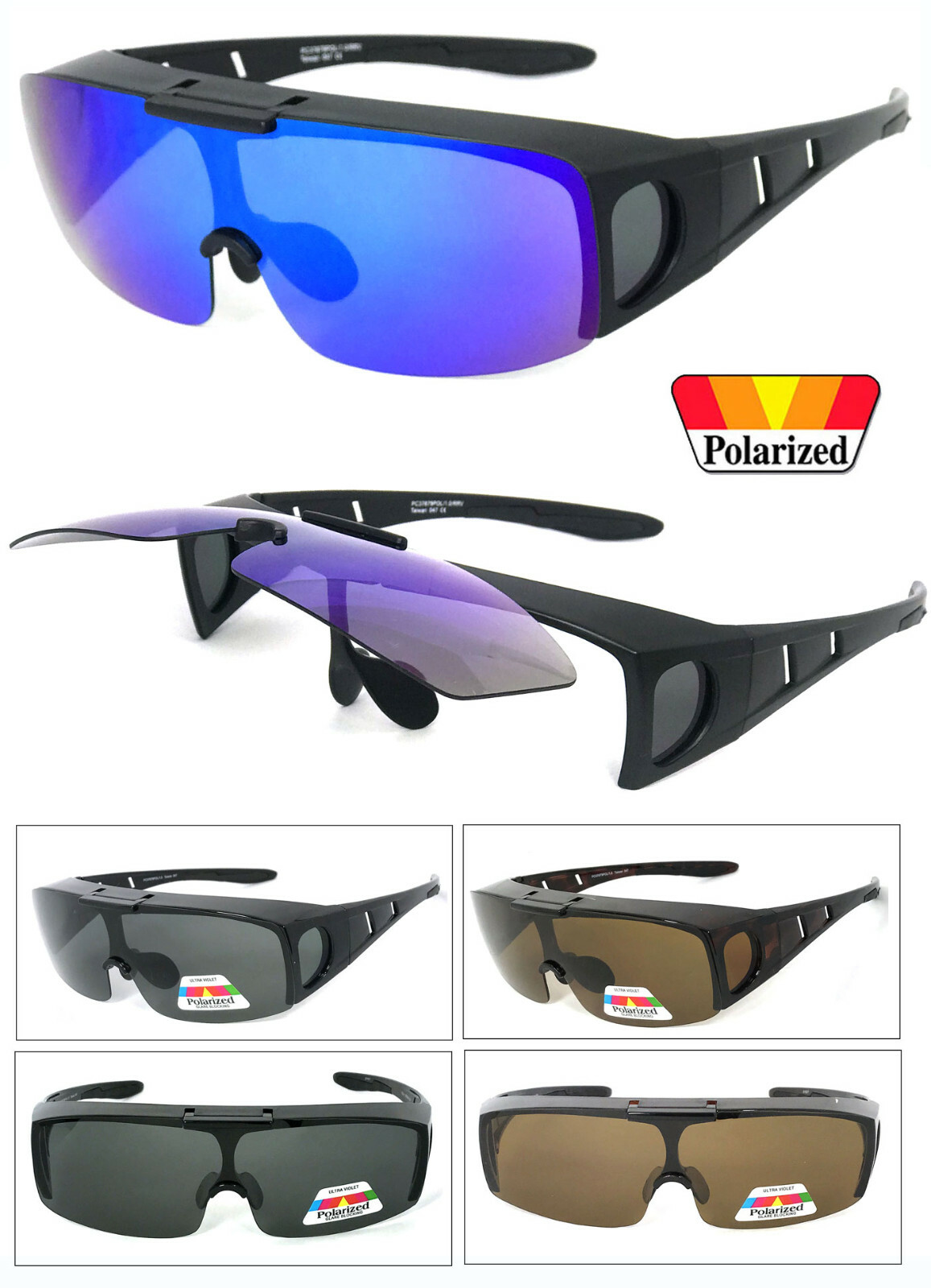Flip Up Fit Over Sunglasses Polarized Lens Over PRESCRIPTION GLASSES Side Shield