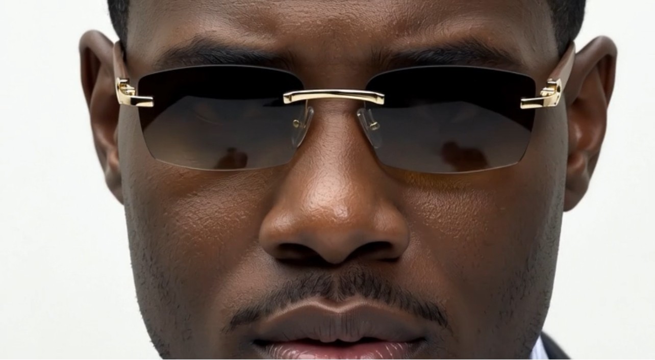 Men’s Vintage Gold Frame Rimless Hip Hop Black Woodgrain Clear Lens Glasses