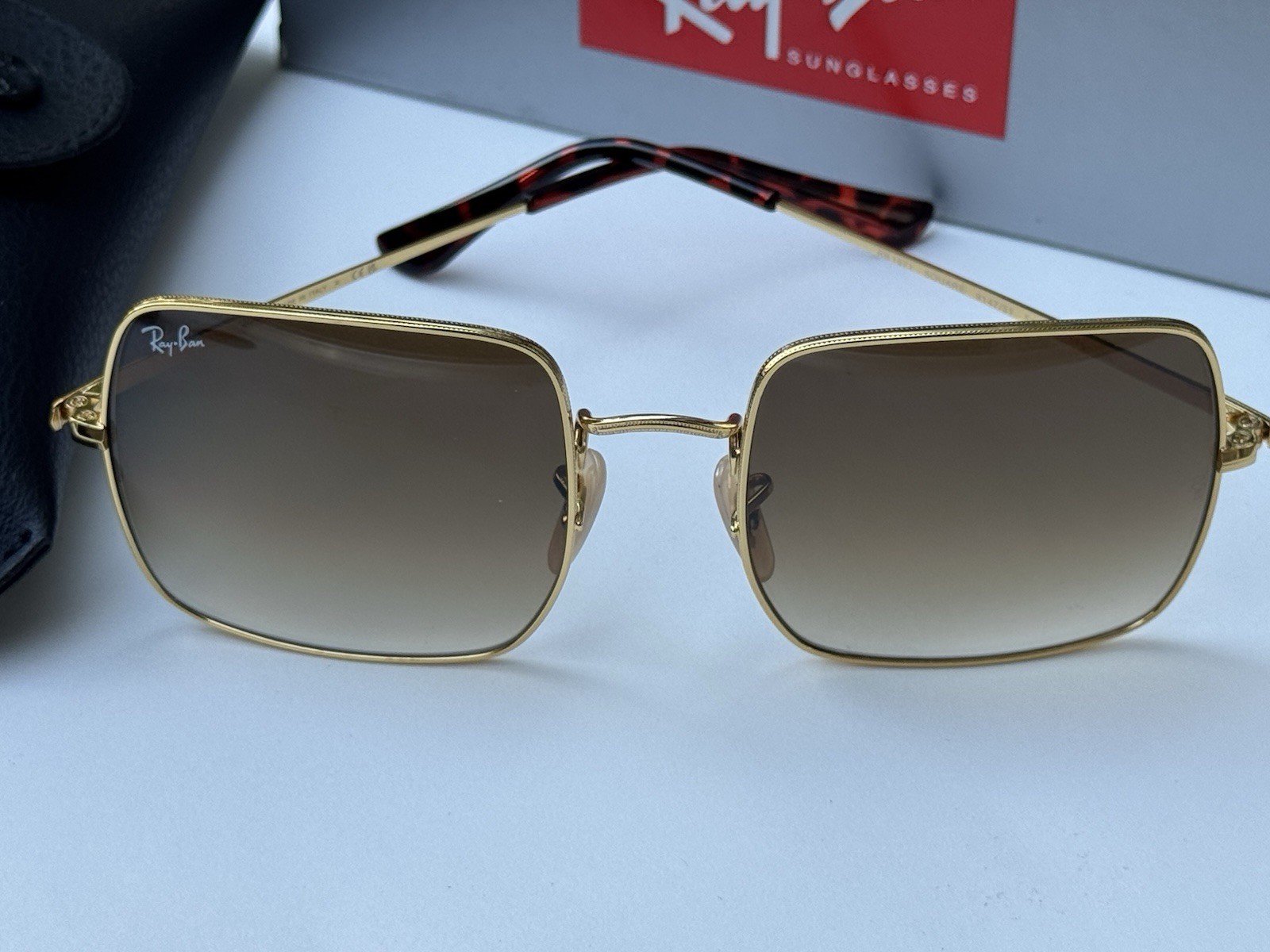 NEW Ray-Ban RB1971 9147/51 SQUARE CLASSIC Polished Gold Grad Brown Sunglasses 54