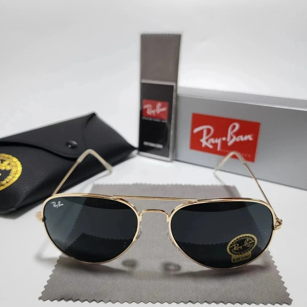 Ray-Ban RB3025 Aviator Sunglasses 58mm | Gold Frame Crystal Glass Lens | Iconic