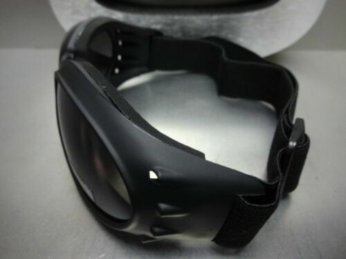 Men PADDED MOTORCYCLE RIDING GOGGLES with Strap Black Frame Dark Anti Fog Lens
