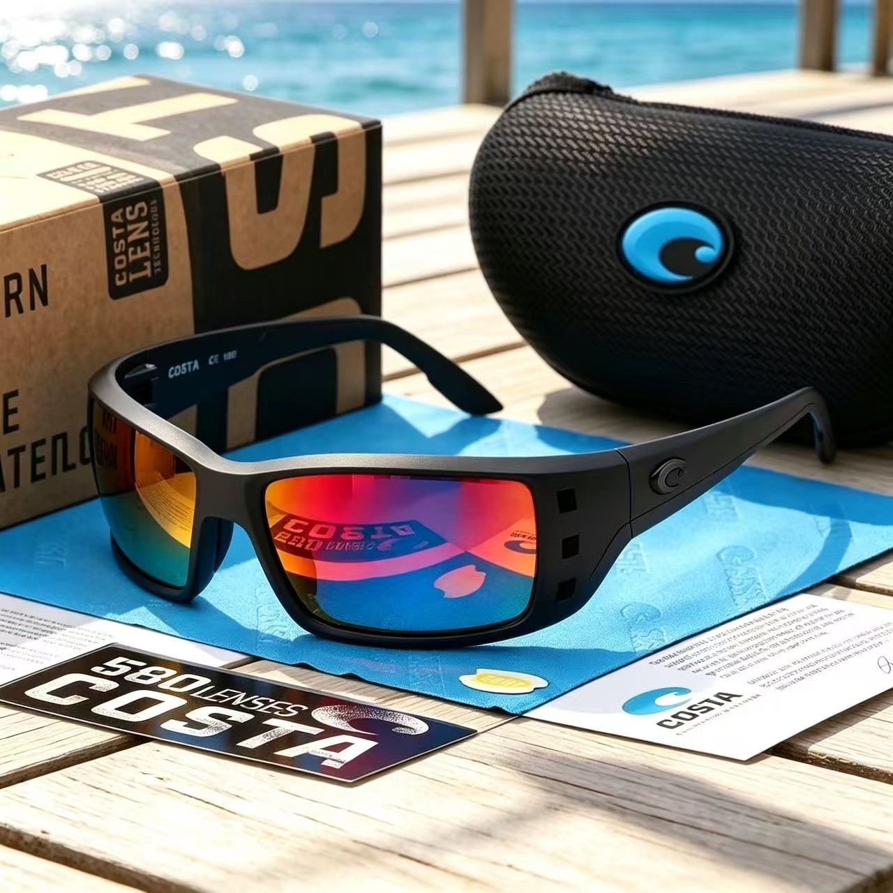 Costa Del Mar Permit Sunglasses Matte Black Frame Orange Mirror 580P Polarized