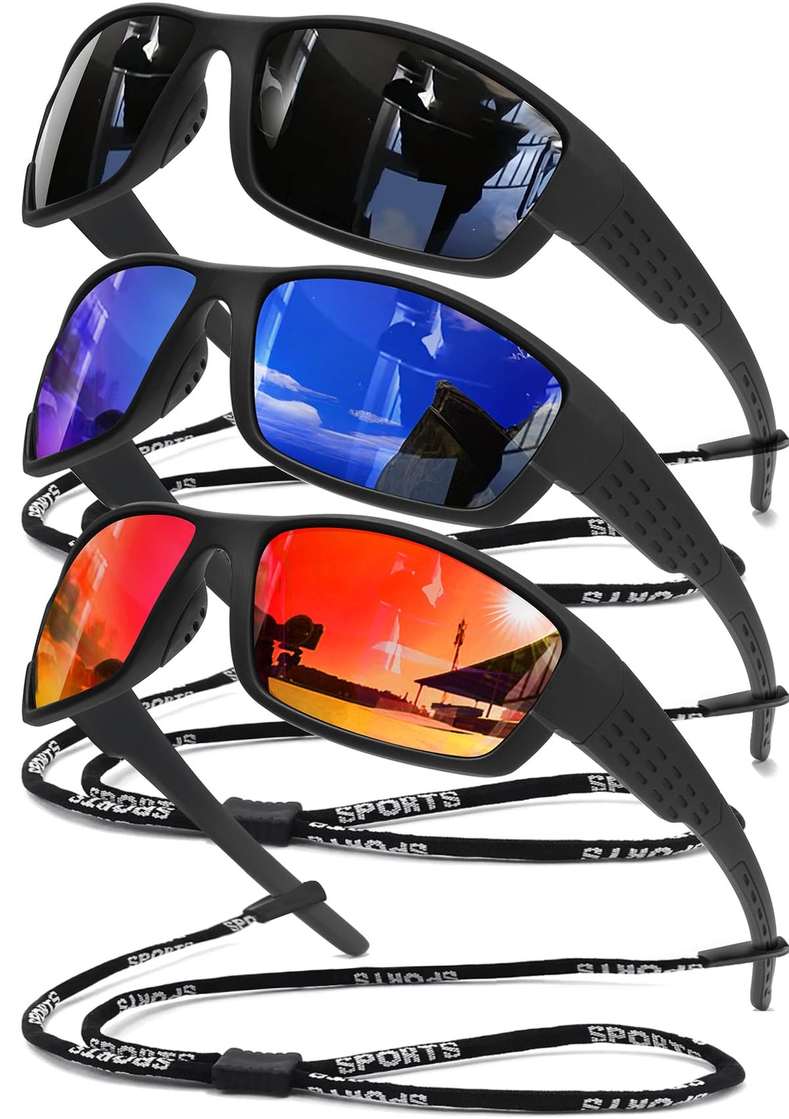 SQOQS Polarized Sports Sunglasses Men UV400 Protection Lightweight Wrap Around
