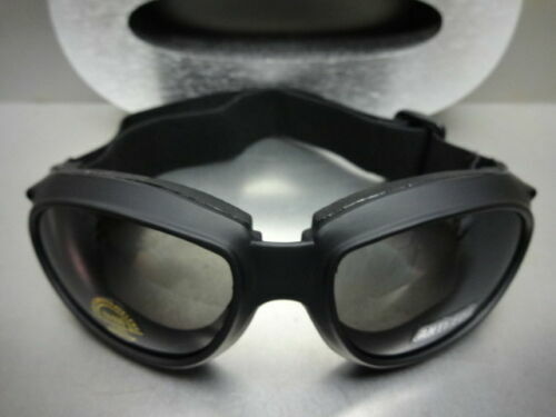 Men PADDED MOTORCYCLE RIDING GOGGLES with Strap Black Frame Dark Anti Fog Lens