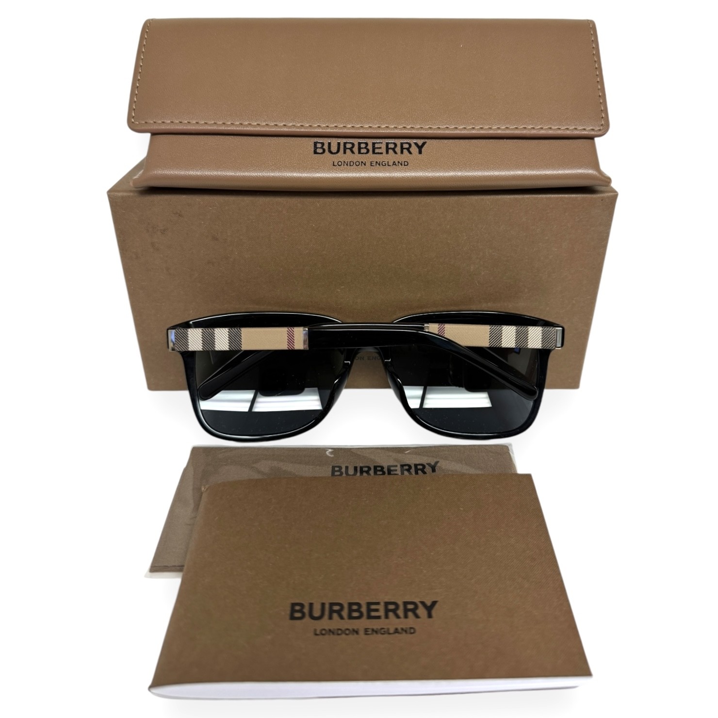 Burberry Sunglasses B 4181 3001/87 Polished Black Classic Plaid with Case