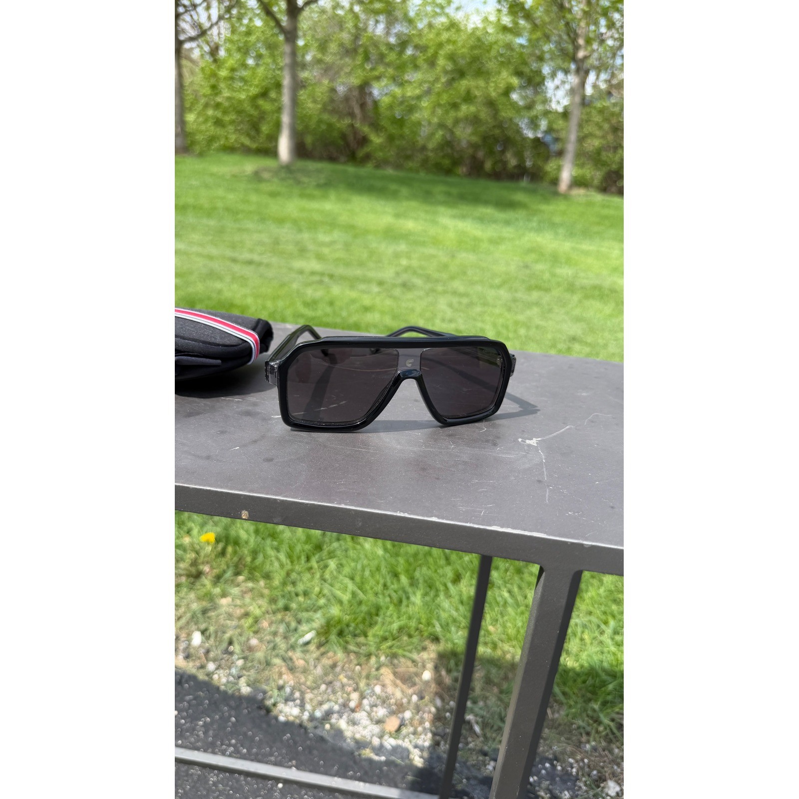 Carrera Black Navigator Sunglasses with Branded Soft Case Flat Top Sporty Style