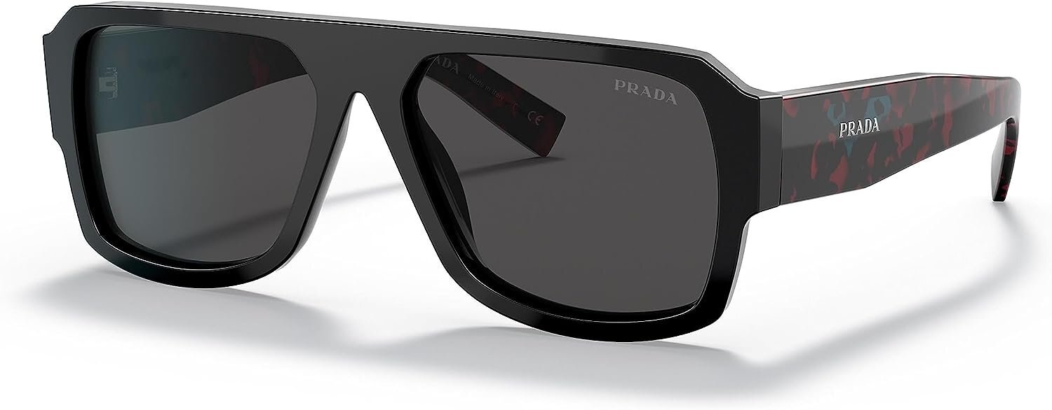 Prada PR 22YS 1AB5S0 Black Plastic Aviator Sunglasses Grey Lens
