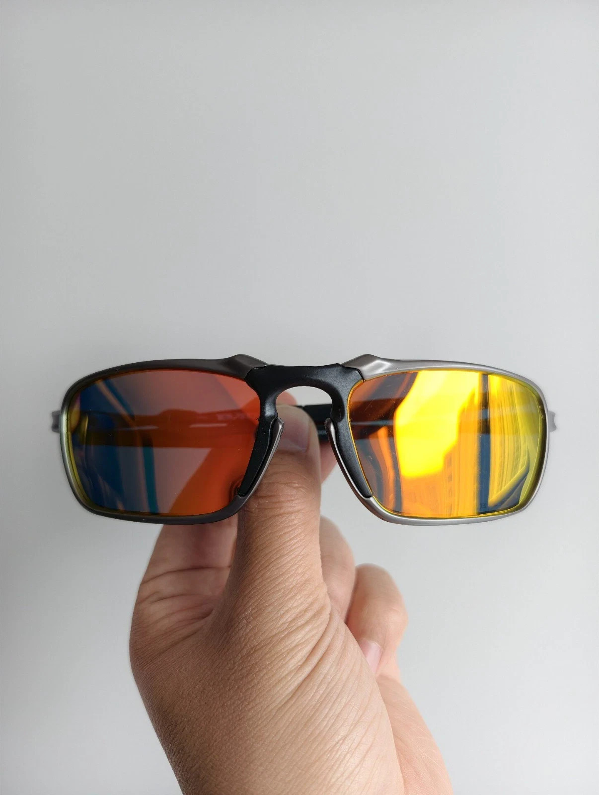 Oakley Badman X-Metal OO6020 Polarized Sunglasses Dark Gray Frame Red Iridium