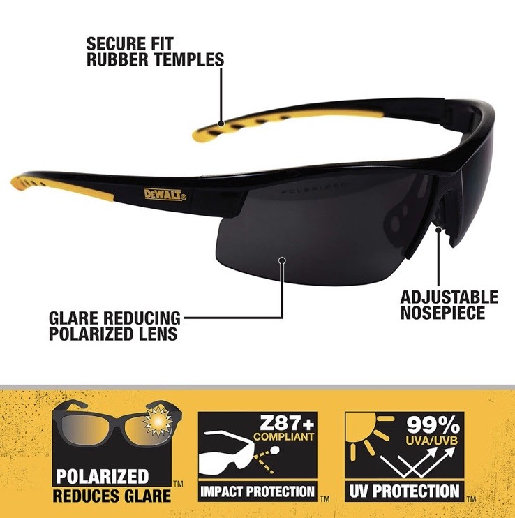 DeWALT Polarized HDP Protective Sunglasses DPG99-2PC Smoke