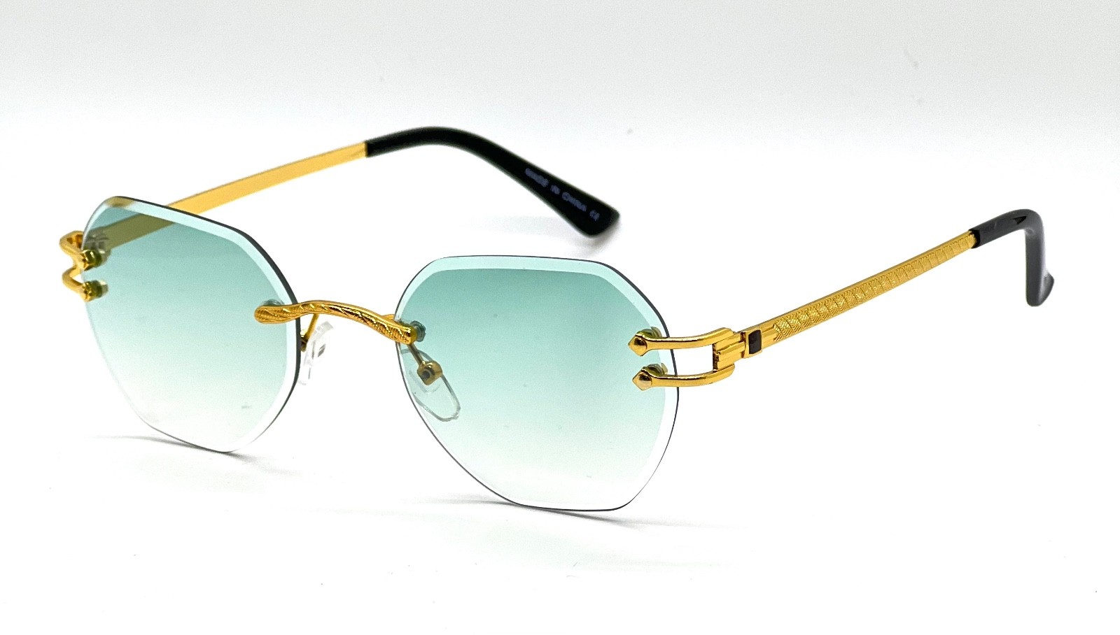 Men’s CLASSY Elegant Modern Retro SUN GLASSES Gold Frame green Lens Frameless