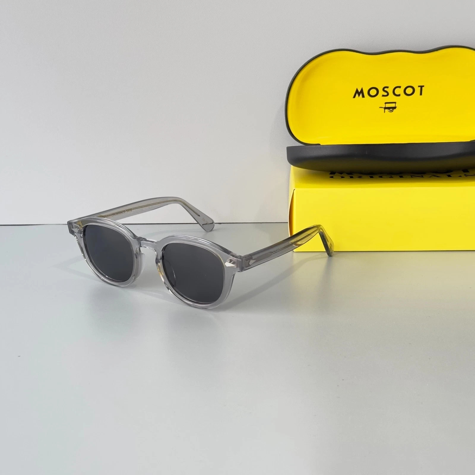 Moscot Lemtosh Crystal Grey Frame Dark Grey Lens Sunglasses Handmade Unisex