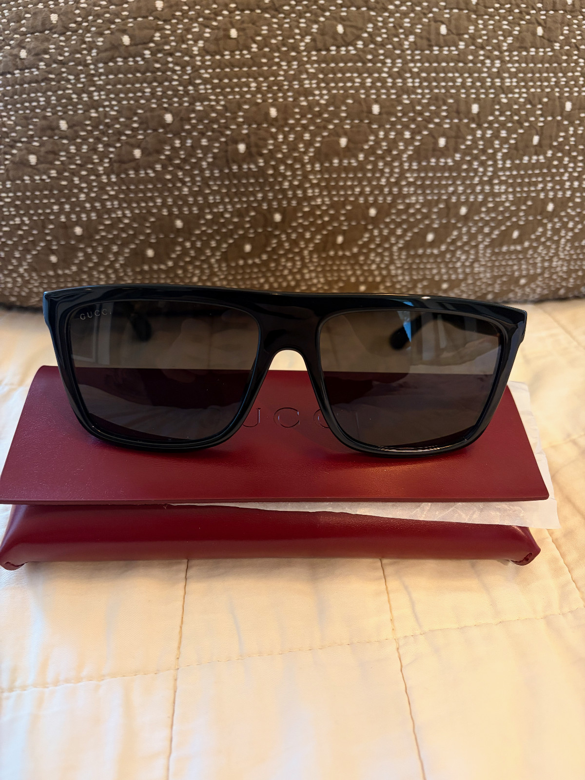 Gucci GG0748S 001 Black Grey Rectangle Sunglasses NEW IN BOX Men’s 59mm