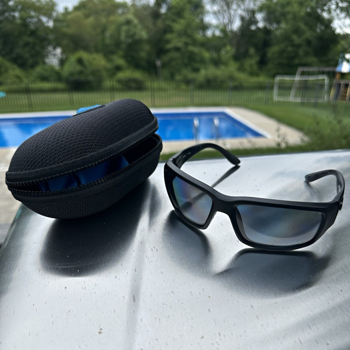 Costa Fantail Men’s Polarized Sunglasses Blue Lenses Black Plastic Frame Case