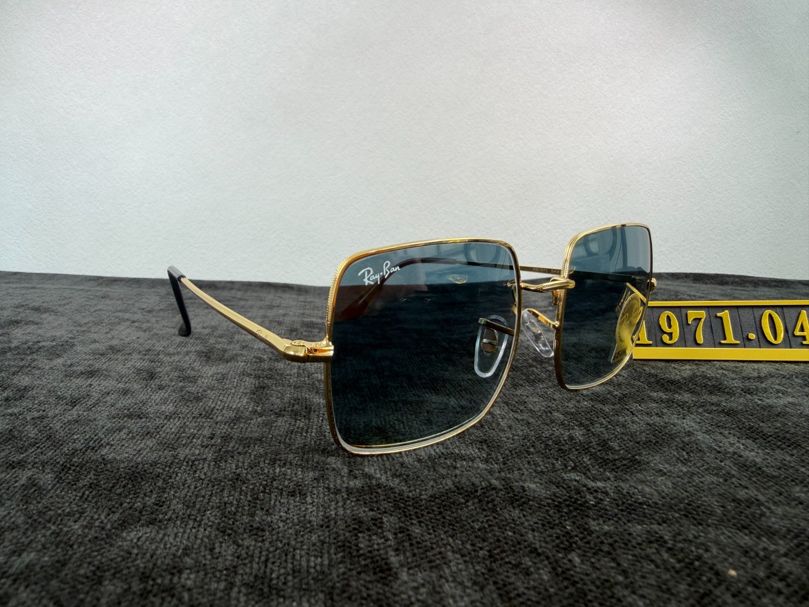 Ray-Ban RB1971 Square Sunglasses, Gold Frame, Blue Gradient G-15 Lens