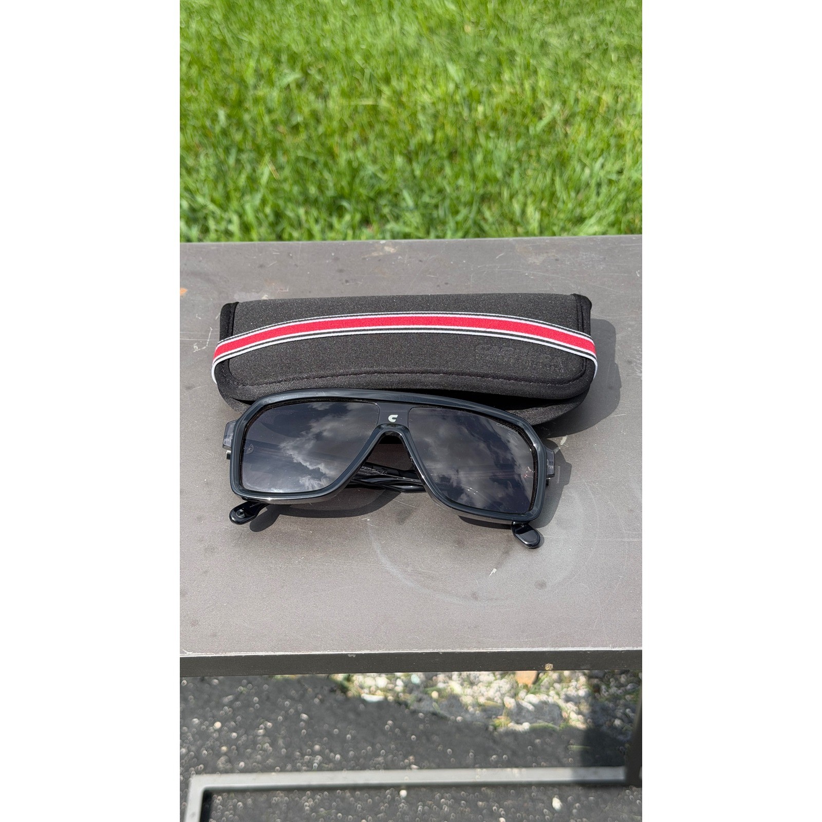 Carrera Black Navigator Sunglasses with Branded Soft Case Flat Top Sporty Style