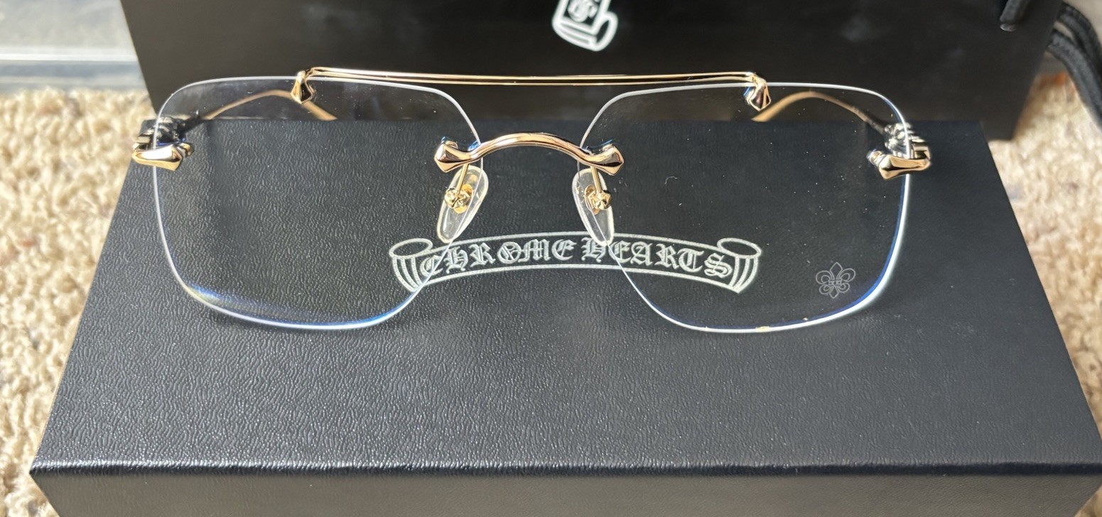 Chrome Hearts Gold “FLUID” Model Rimless Designer Eyeglasses (58-18-147mm)