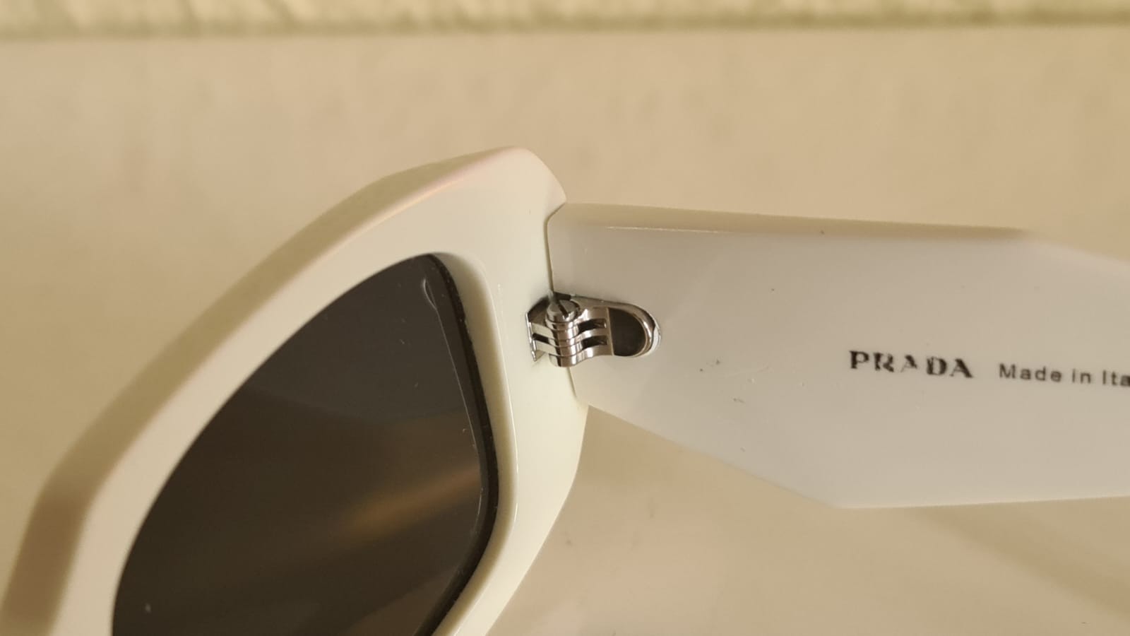 Prada Symbole SPR17W White Acetate Sunglasses Oversized Grey Lenses 49-20-145