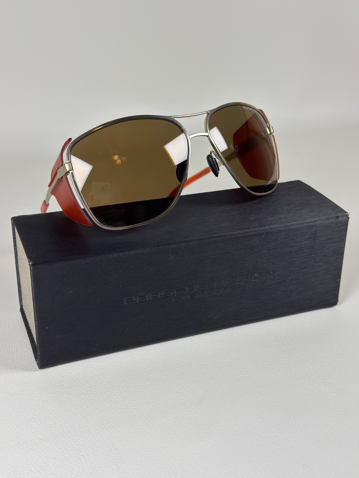 PORSCHE DESIGN P 8600 B Titanium Oversized Men’s Women’s Silver/Red Sunglasses .