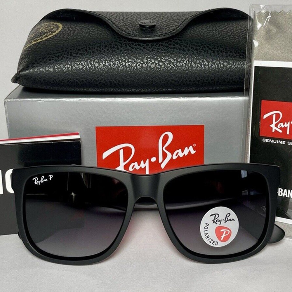 54mm Ray-Ban RB4165 622/T3 Justin Black Frame Gray Polarized Gradient Sunglasses