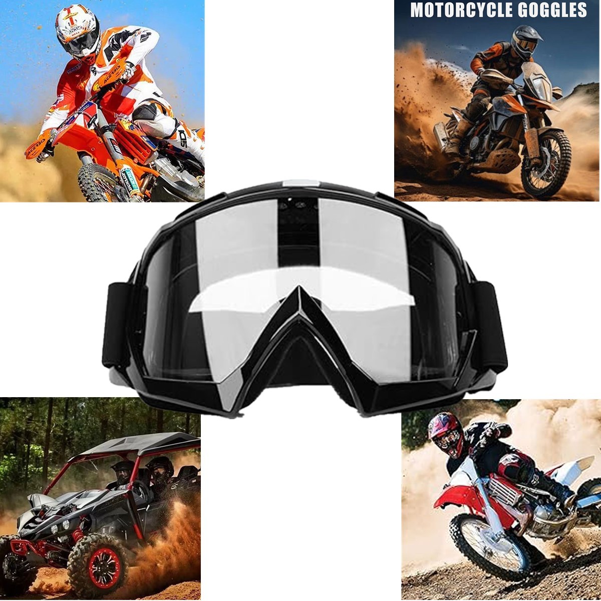 Motorcycle OTG Goggles Over Glasses Windproof Padded Riding ATV Adjustable Strap