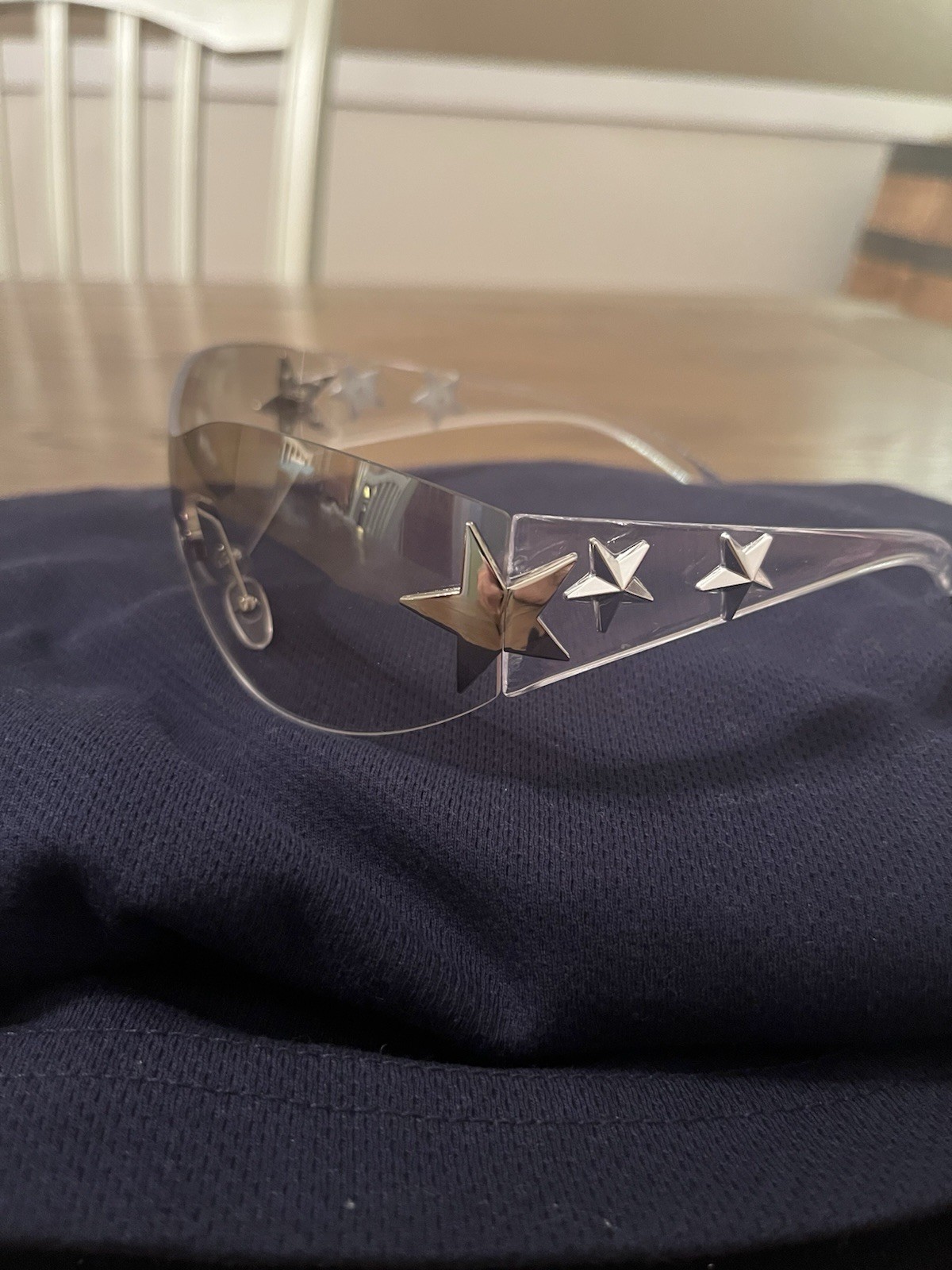 Rimless Wrap Sunglasses Clear Frame & Lens Star Pattern Lightweight