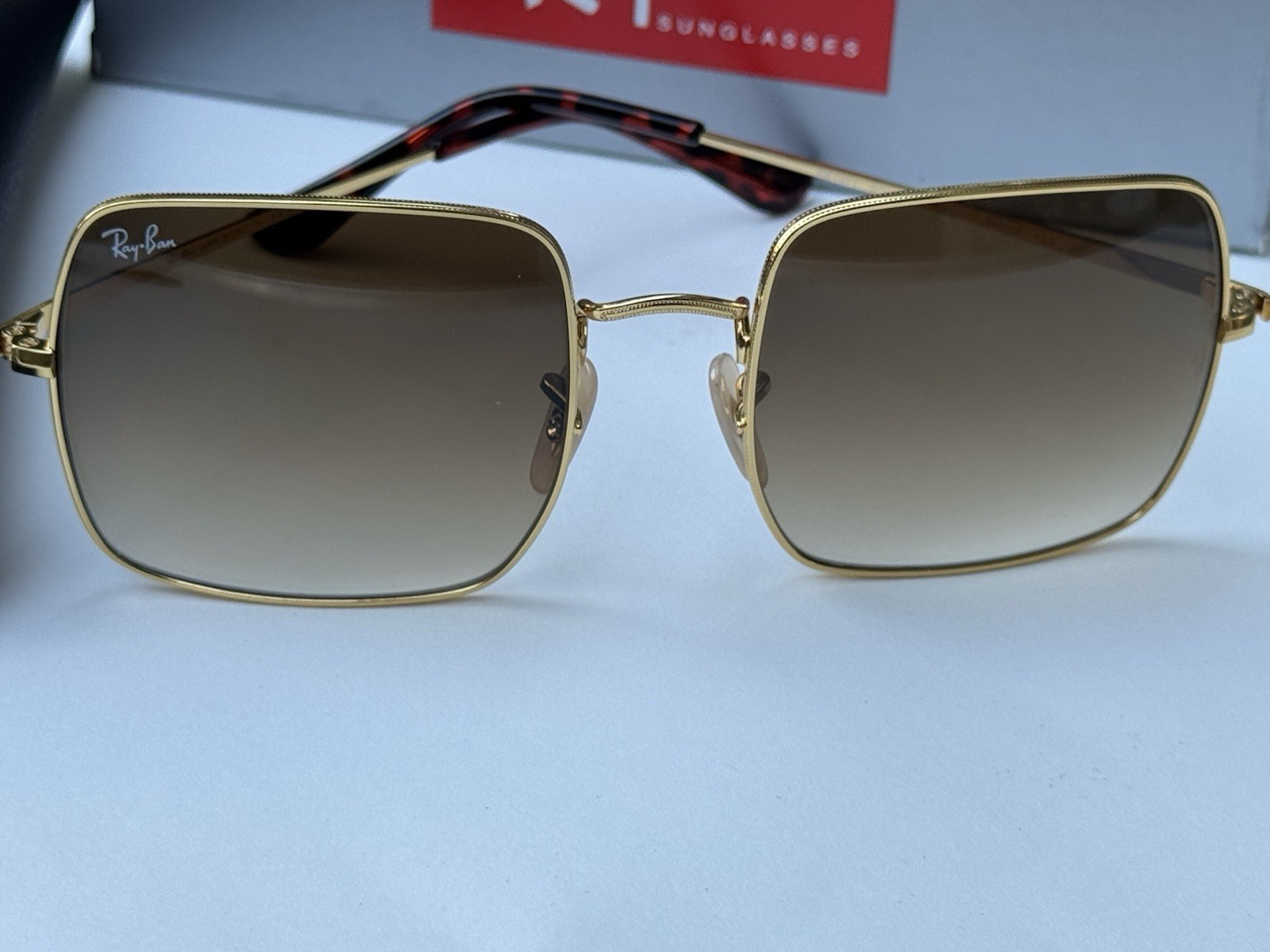 NEW Ray-Ban RB1971 9147/51 SQUARE CLASSIC Polished Gold Grad Brown Sunglasses 54