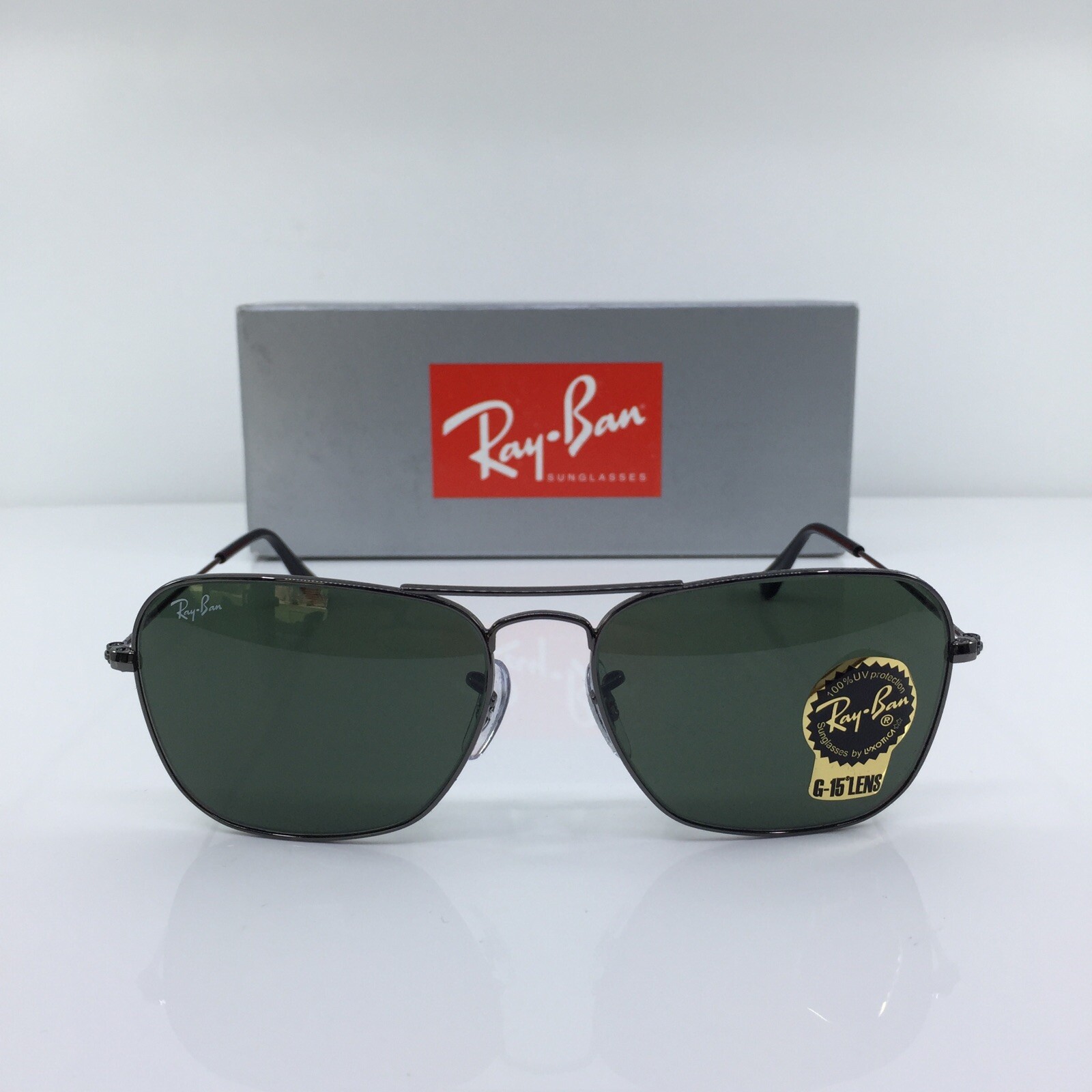 New Ray Ban Caravan Sunglasses RB 3136 Caravan C. 004 Gunmetal & G15 Lenses 55mm